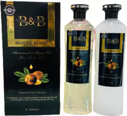 B&B Argan Hair Color Gel, Ammonia-Free Natural Black Dye (500ml x 2)